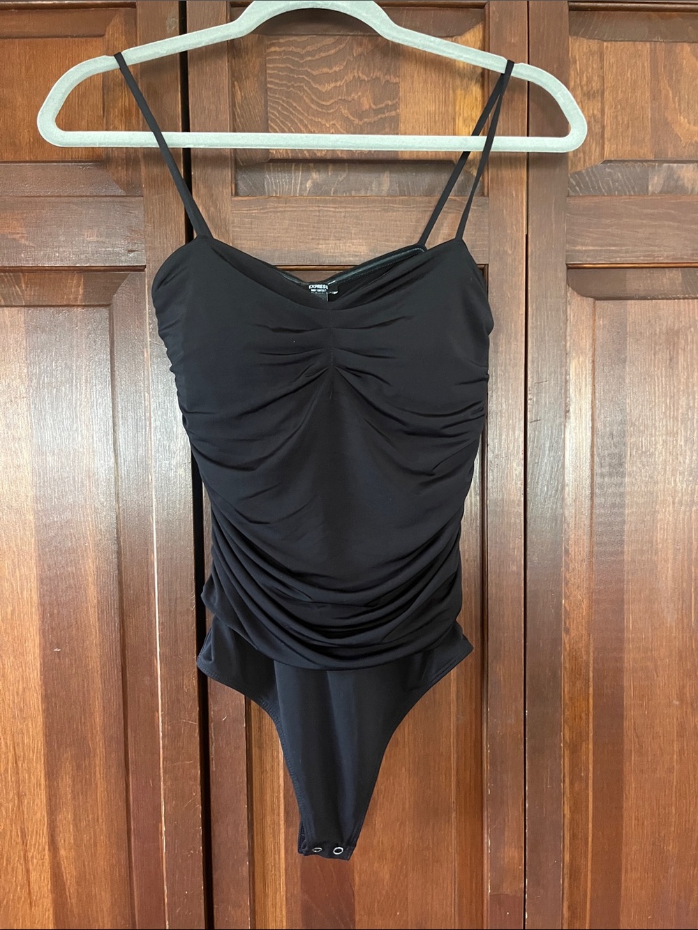 Express Black Body contour Ruched Strap Bodysuit